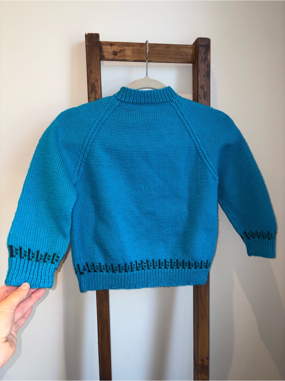 Handmade Knit Blue Crewneck Pullover Sweater Truck Motif Toddler Boy - Picture 6 of 9